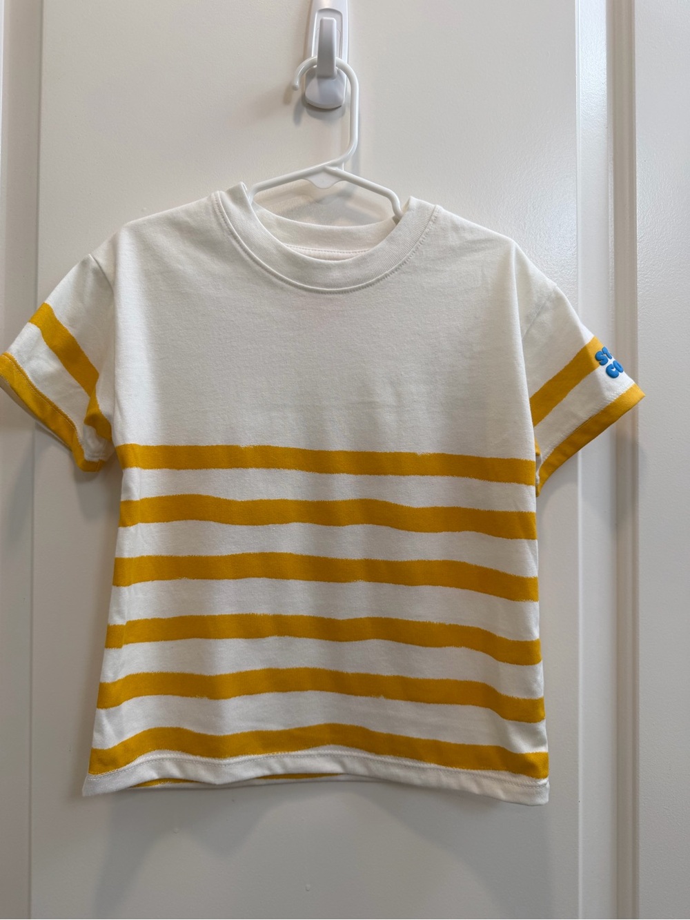 Cat and Jack Kids White & Mustard Striped Tee - Casual Short Sleeve